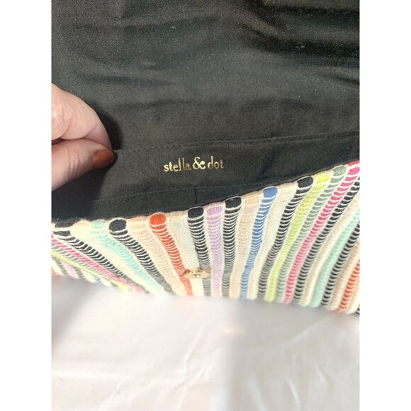STELLA & DOT Taj Clutch Boho Fringe Striped Purse 13” X 8” Rag Rug Style - Picture 8 of 10